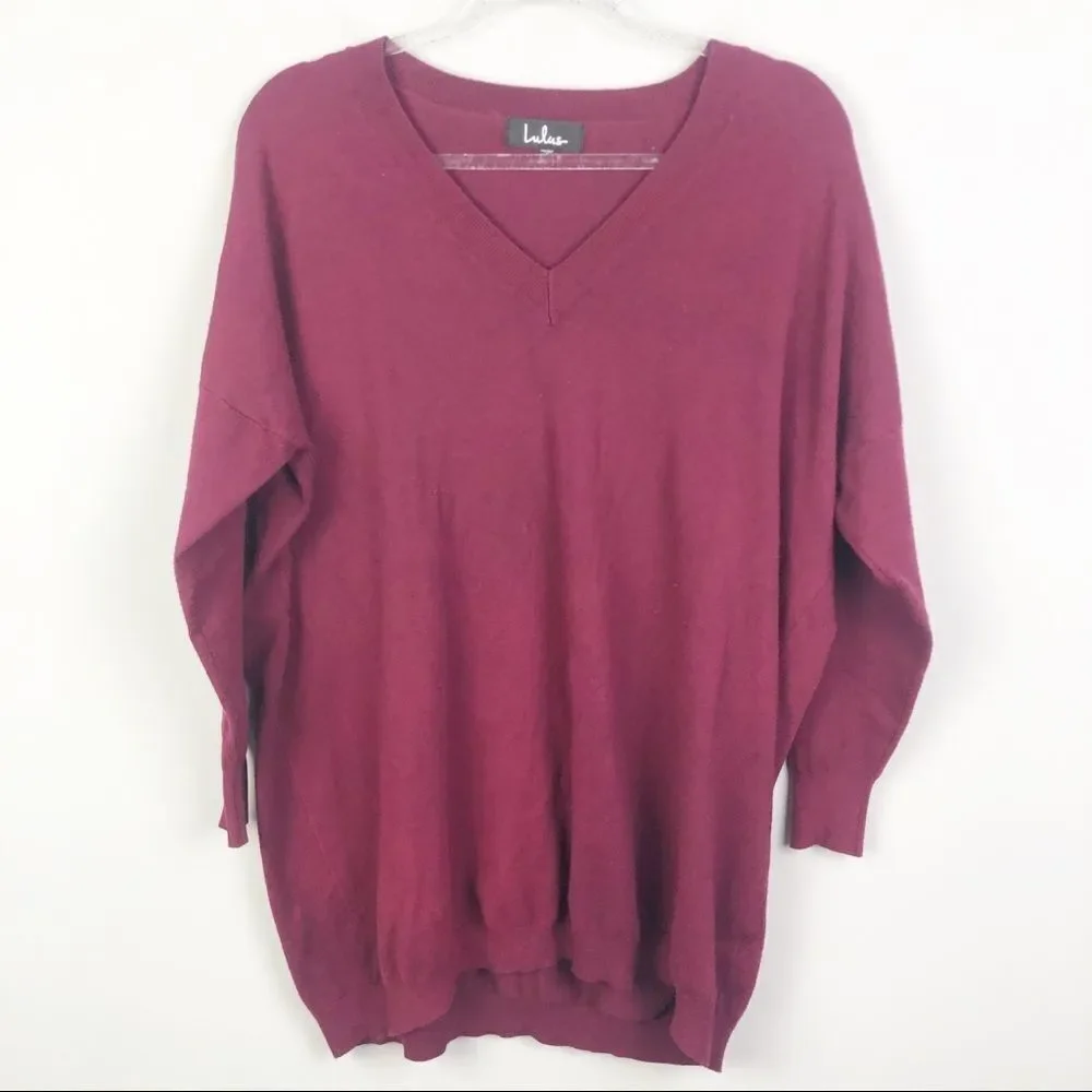 LULU’S | V-Neck Oversized Sweater Burgundy Women’s Size S/M